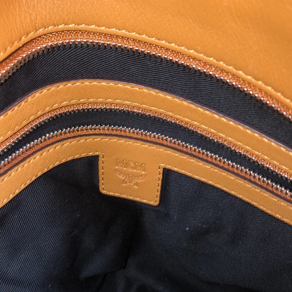 Black Patterned Tote Bag with Tan Handles